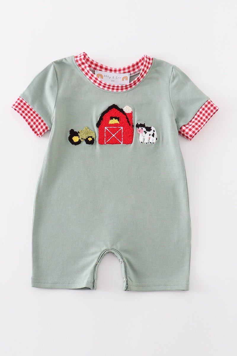 Green Farm French Knot Romper - Abbies Place