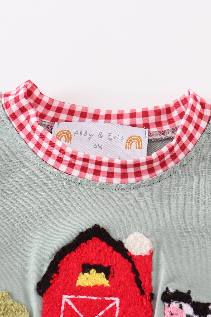 Green Farm French Knot Romper - Abbies Place