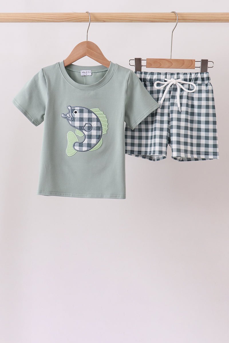 Green Fish Applique Shorts Set - Abbies Place