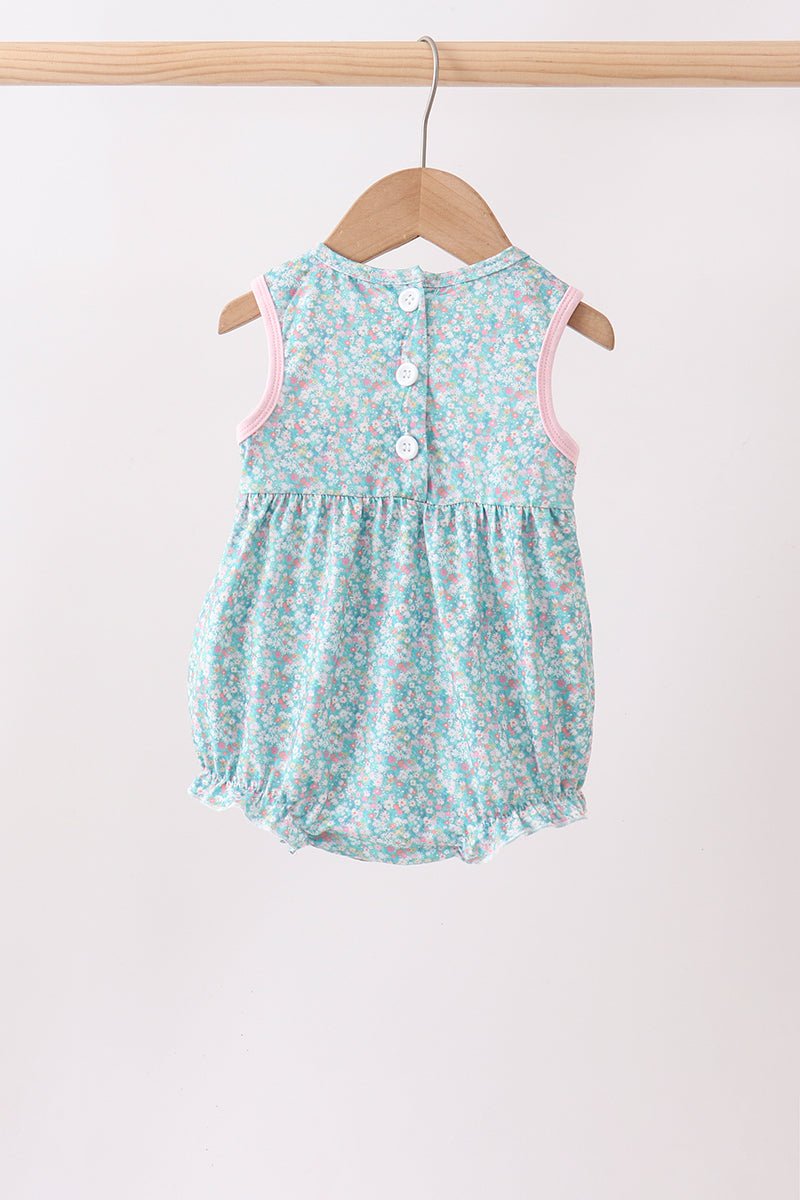 Green Floral Smocked Bubble - Abbies Place
