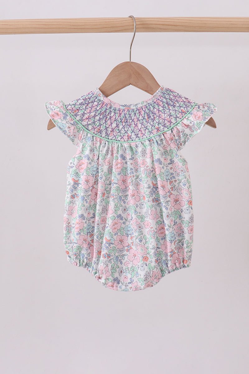 Green Floral Smocked Bubble - Abbies Place