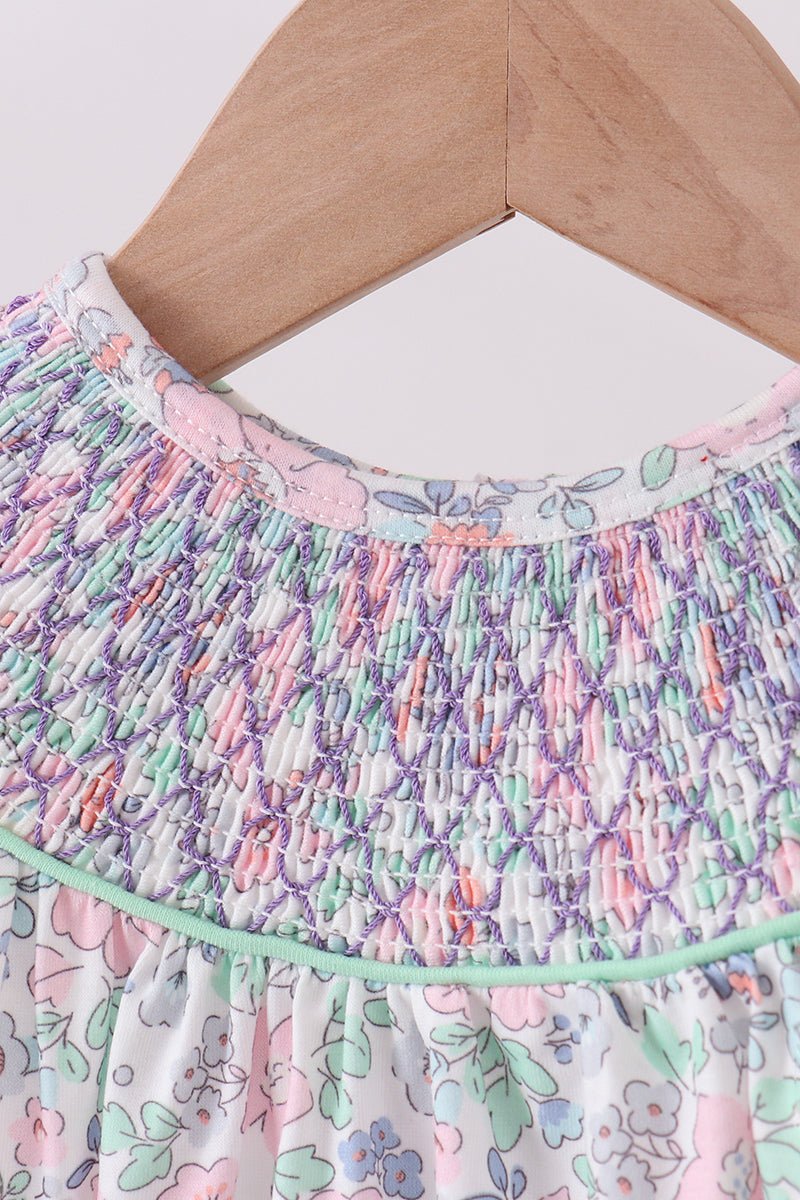 Green Floral Smocked Bubble - Abbies Place