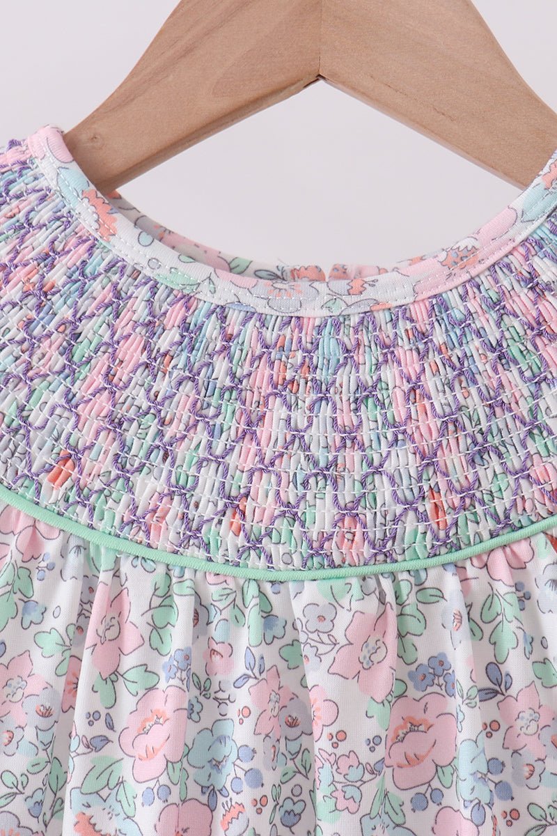 Green Floral Smocked Dress - Abbies Place
