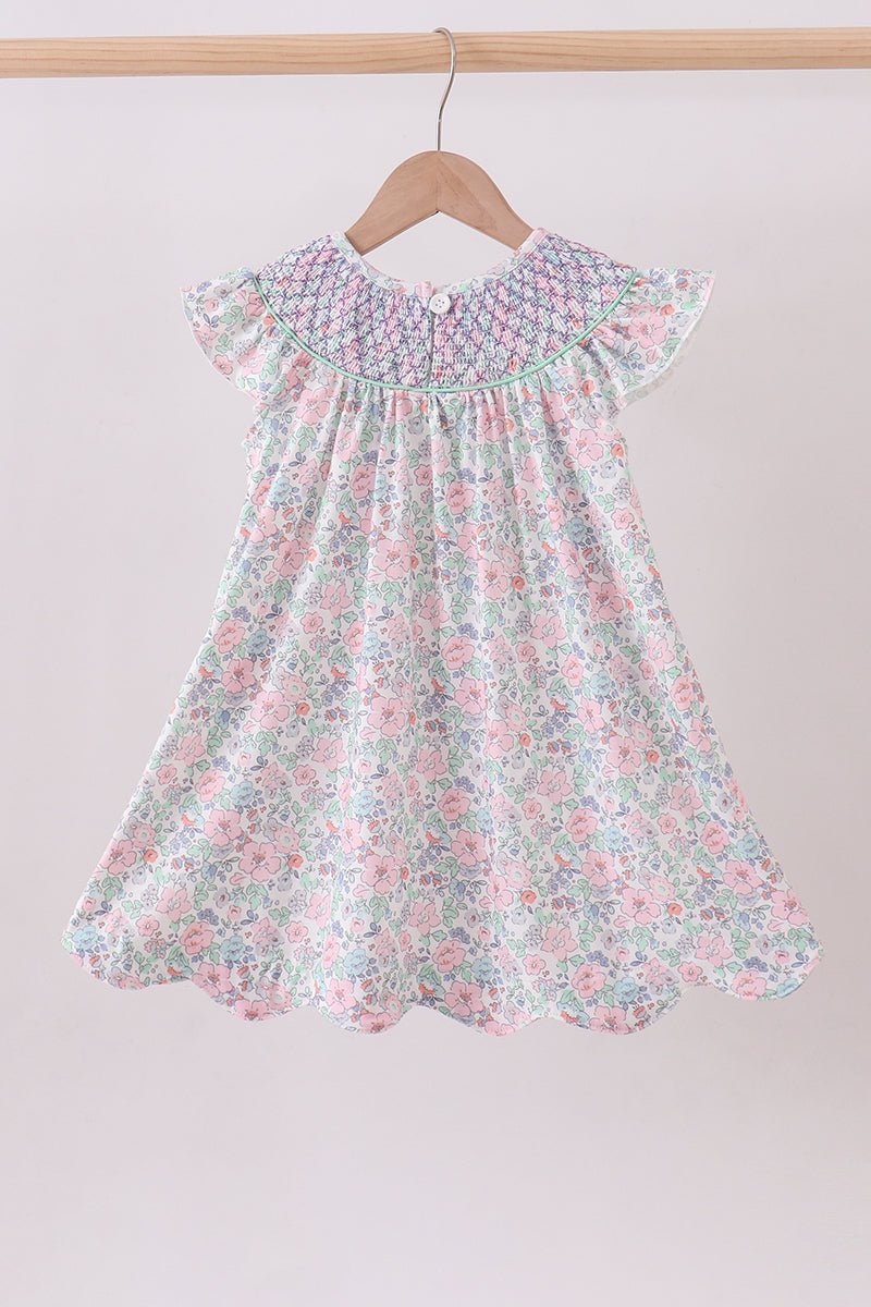 Green Floral Smocked Dress - Abbies Place