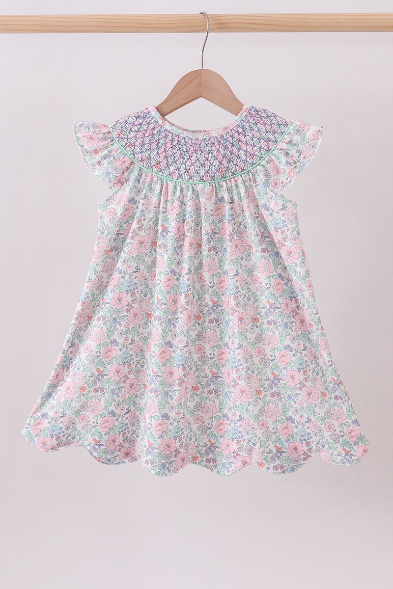 Green Floral Smocked Dress - Abbies Place