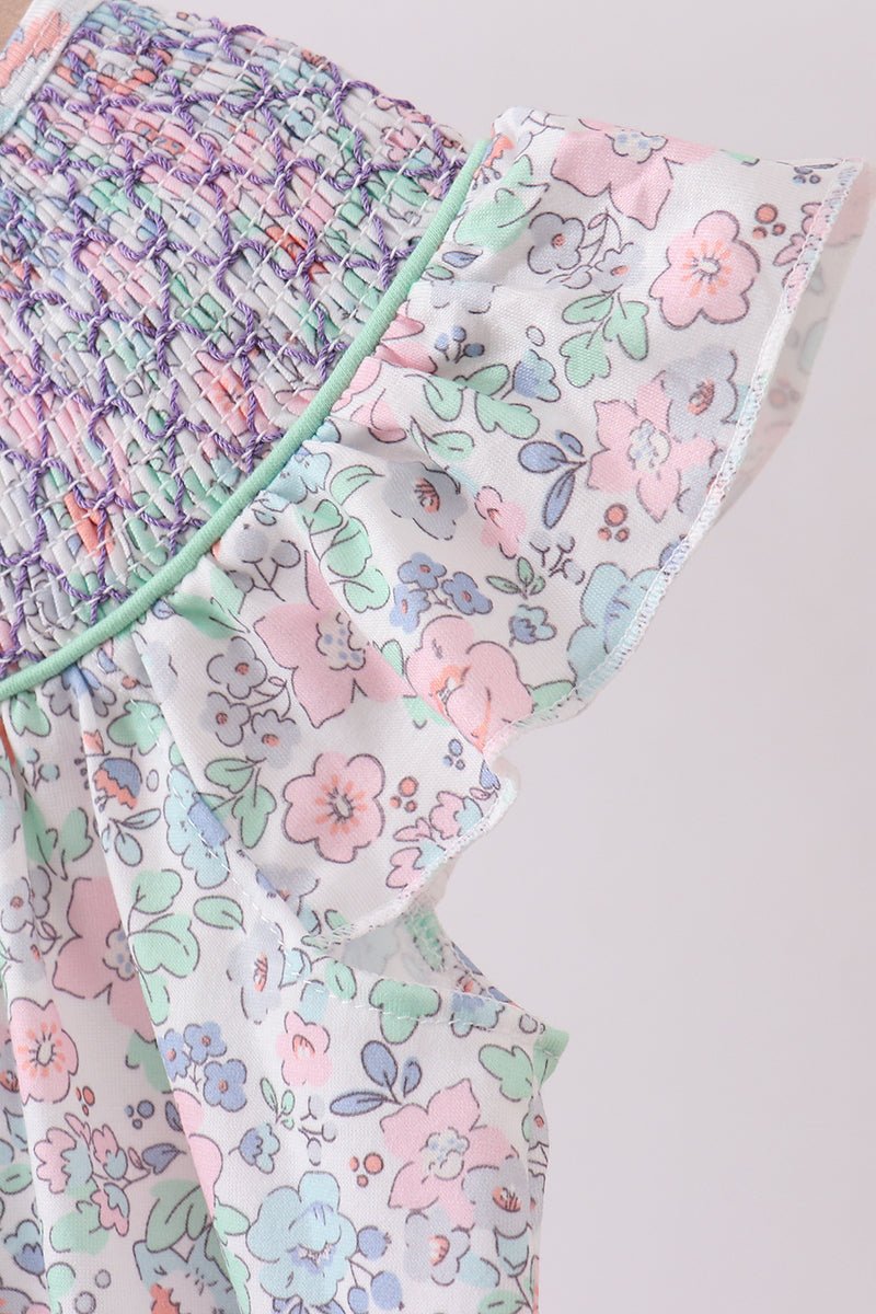 Green Floral Smocked Dress - Abbies Place