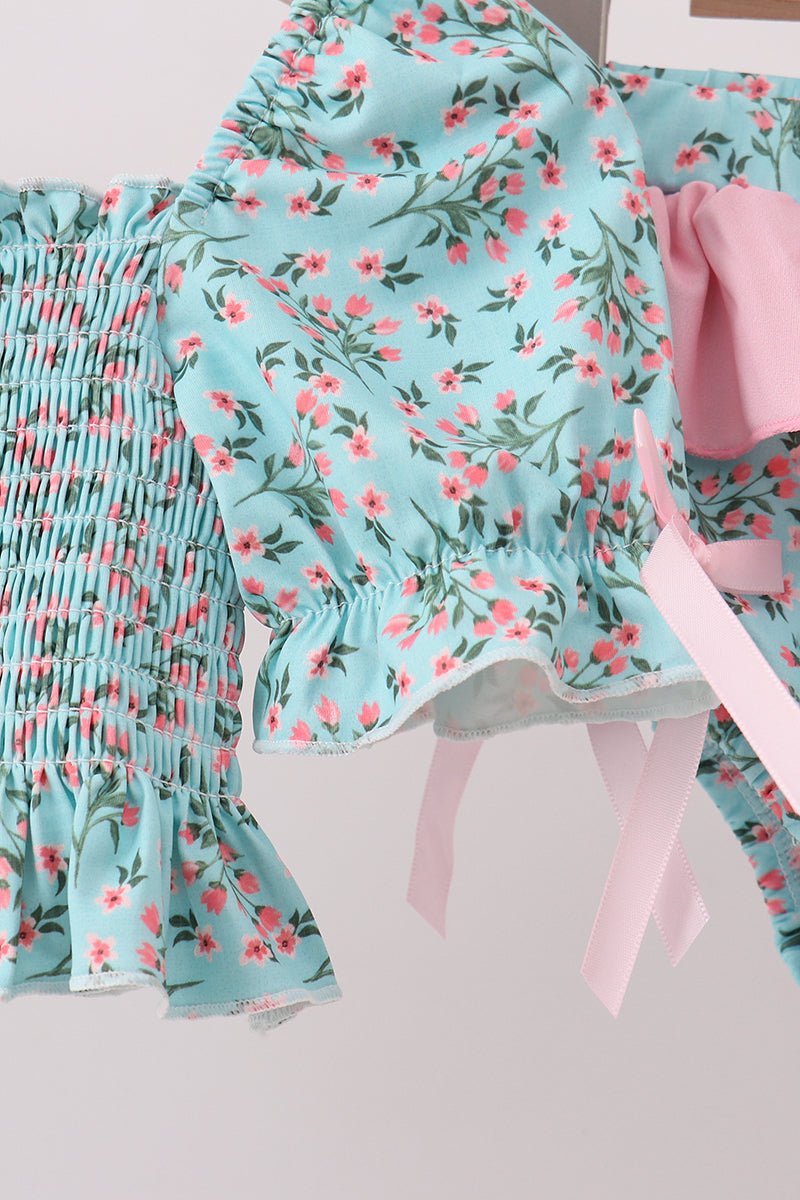 Green Floral Smocked Swimsuit - Abbies Place