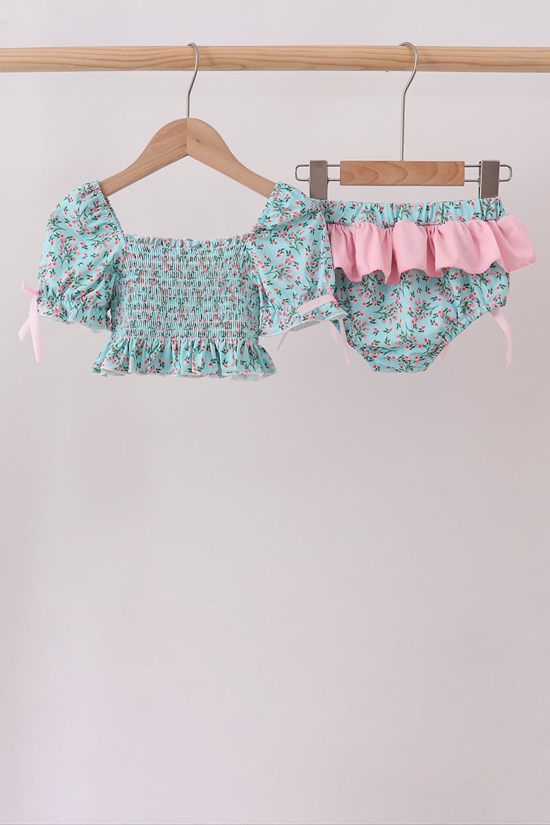 Green Floral Smocked Swimsuit - Abbies Place
