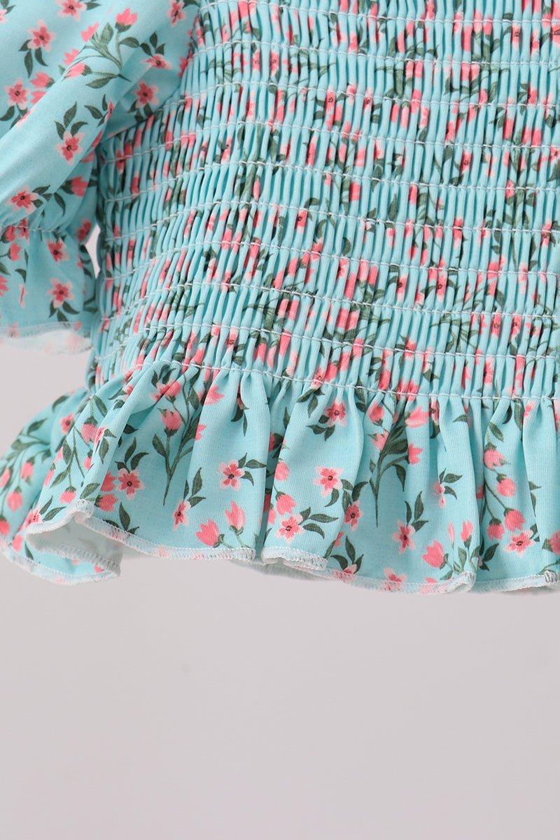 Green Floral Smocked Swimsuit - Abbies Place
