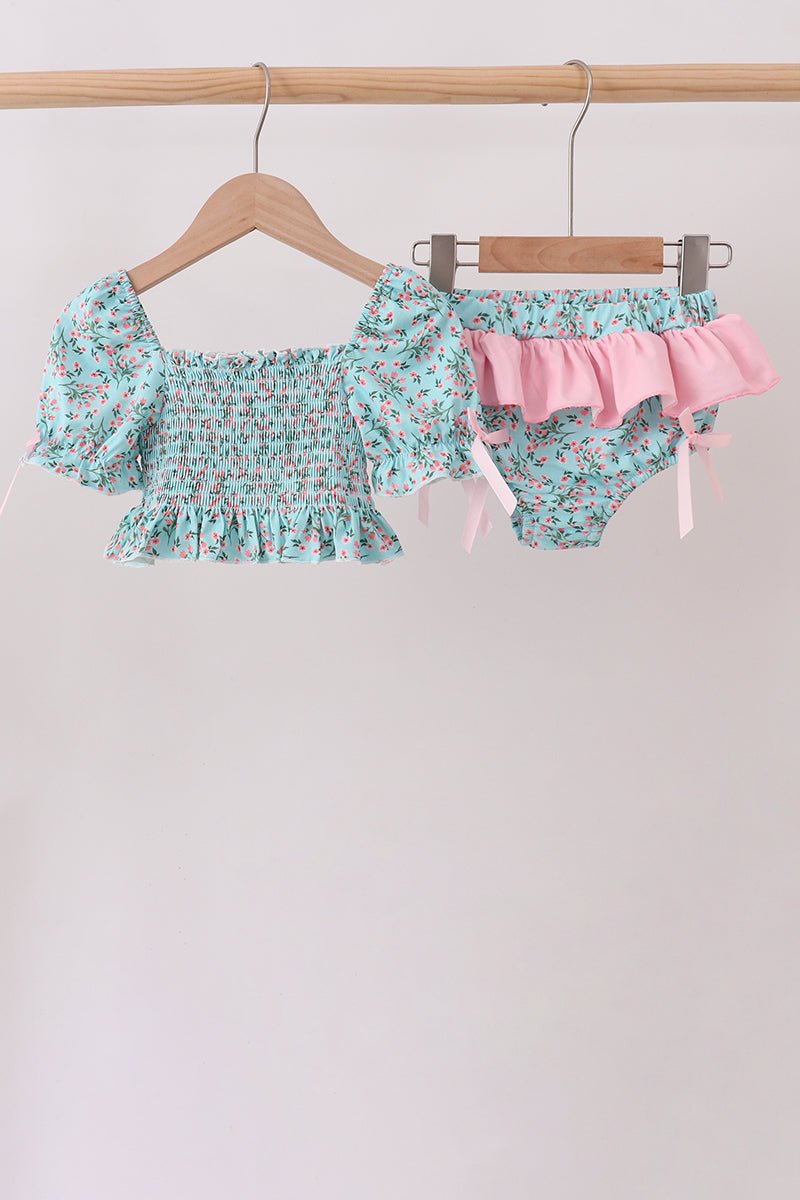 Green Floral Smocked Swimsuit - Abbies Place