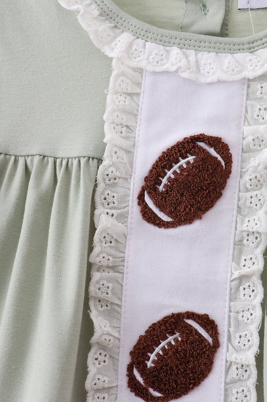 Green football french knot gingham ruffle shorts set - Abbies Place