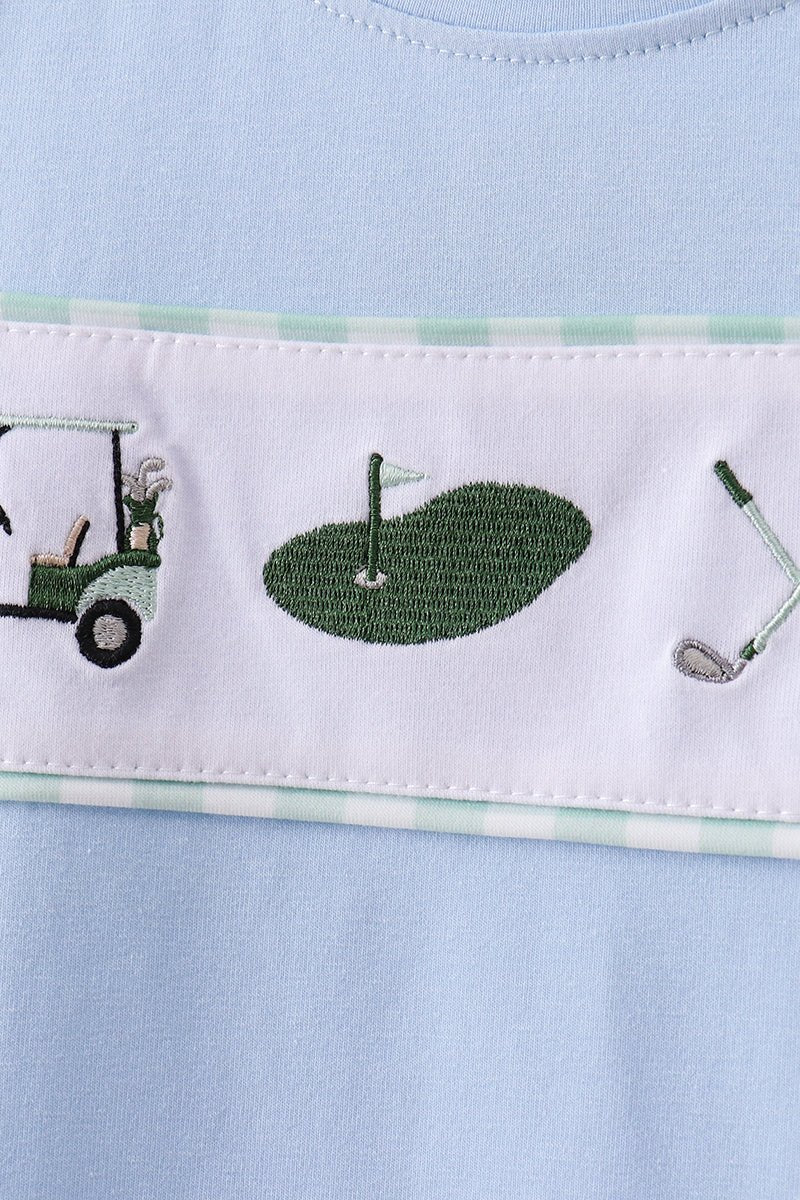 Green Golf Embroidered Gingham Set - Abbies Place
