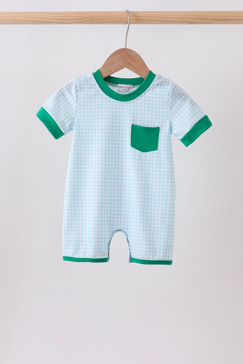 Green grid pocket romper - Abbies Place