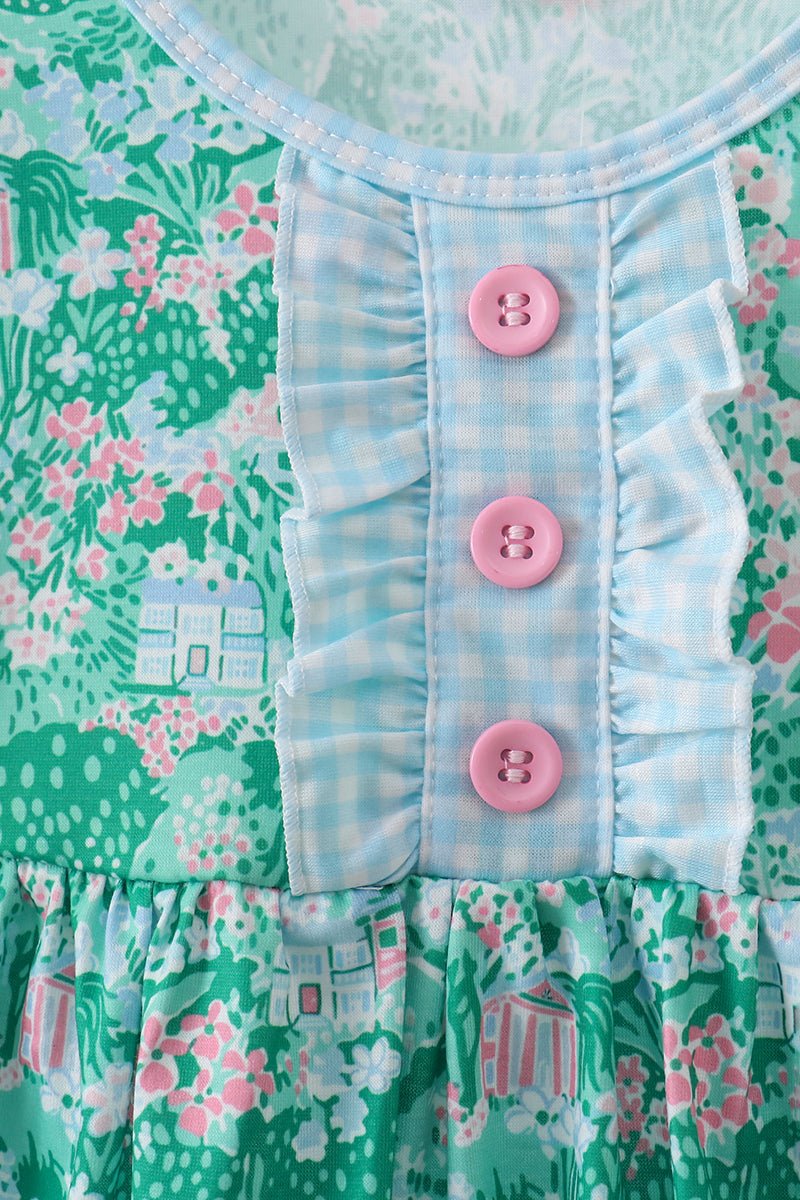 Green house floral Ruffle Dress - Abbies Place