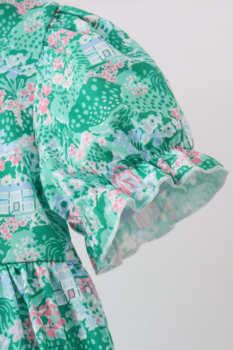 Green house floral Ruffle Dress - Abbies Place
