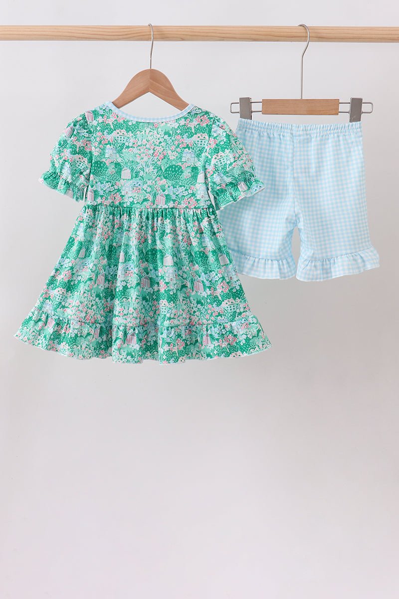 Green house floral Ruffle Shorts Set - Abbies Place