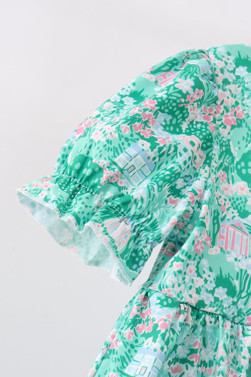 Green house floral Ruffle Shorts Set - Abbies Place
