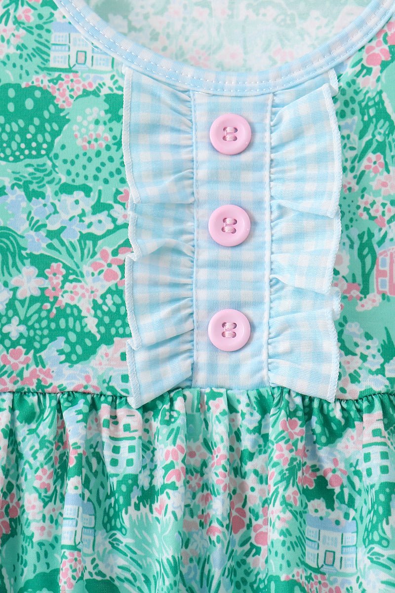 Green house floral Ruffle Shorts Set - Abbies Place