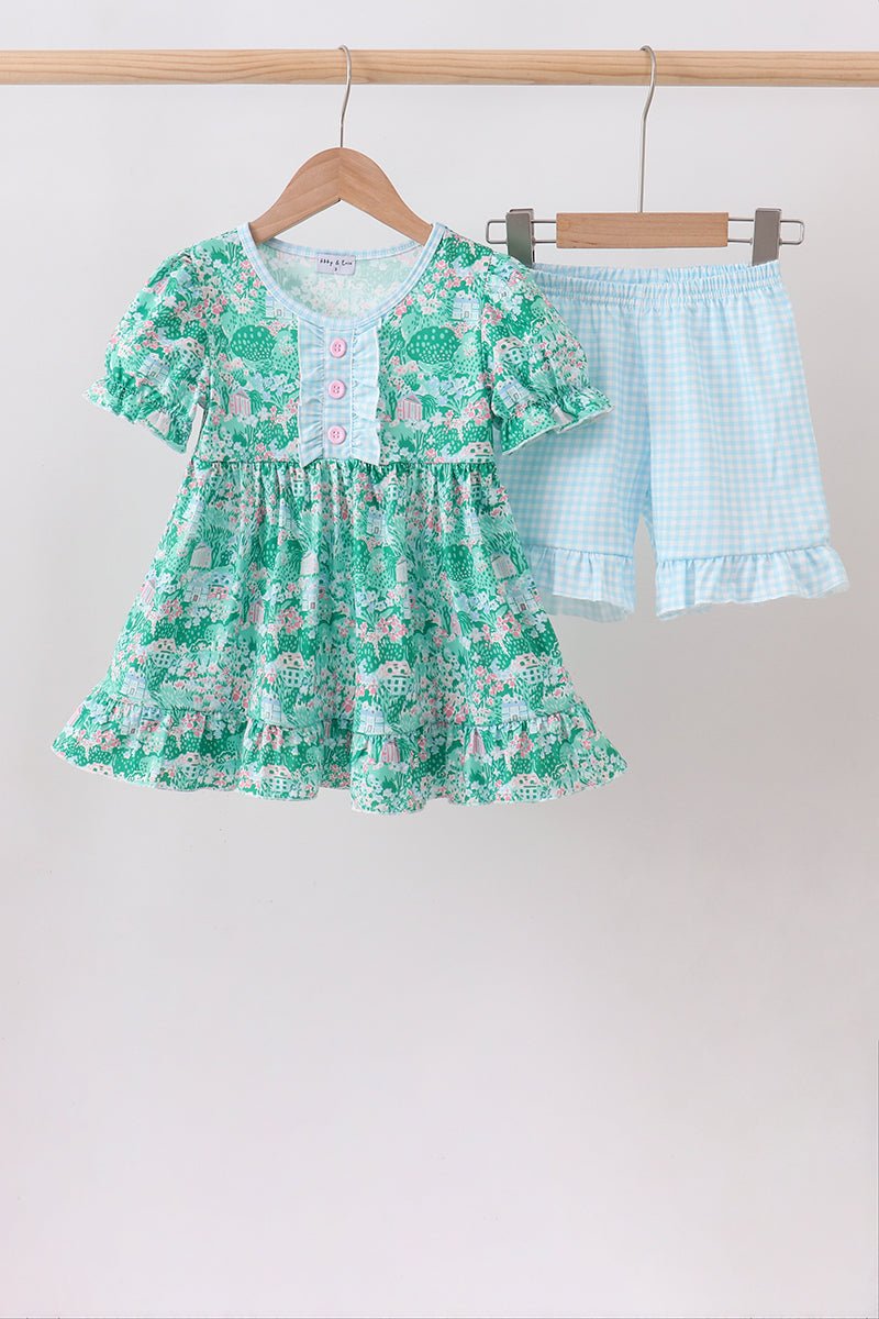 Green house floral Ruffle Shorts Set - Abbies Place