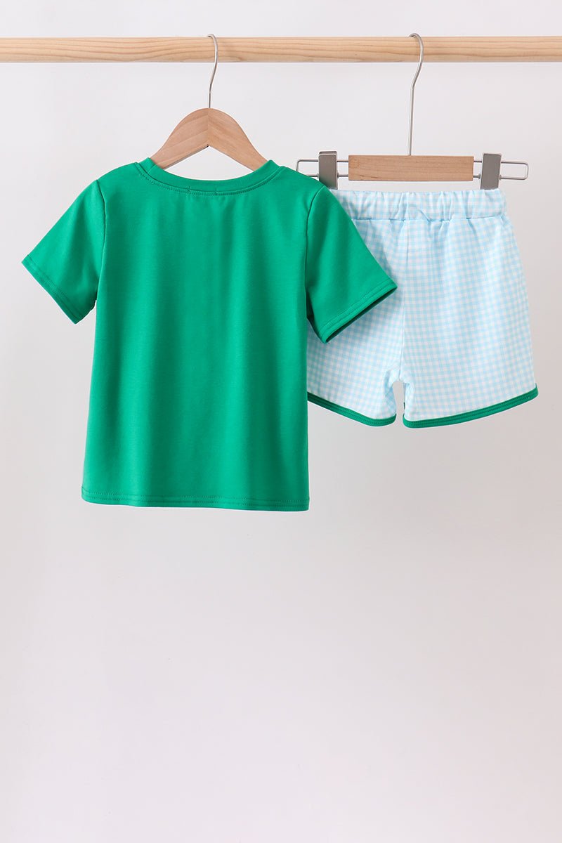 Green pocket grid shorts set - Abbies Place