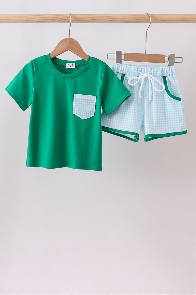 Green pocket grid shorts set - Abbies Place