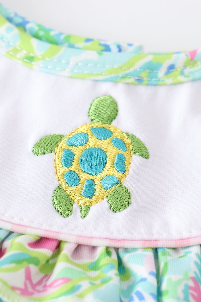Green Turtle Embroidered Bloomer Set - Abbies Place