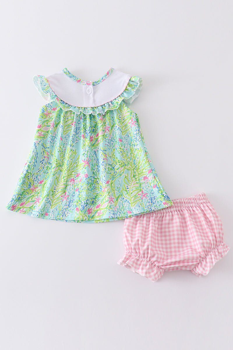 Green Turtle Embroidered Bloomer Set - Abbies Place