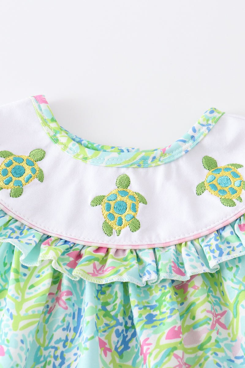 Green Turtle Embroidered Bloomer Set - Abbies Place