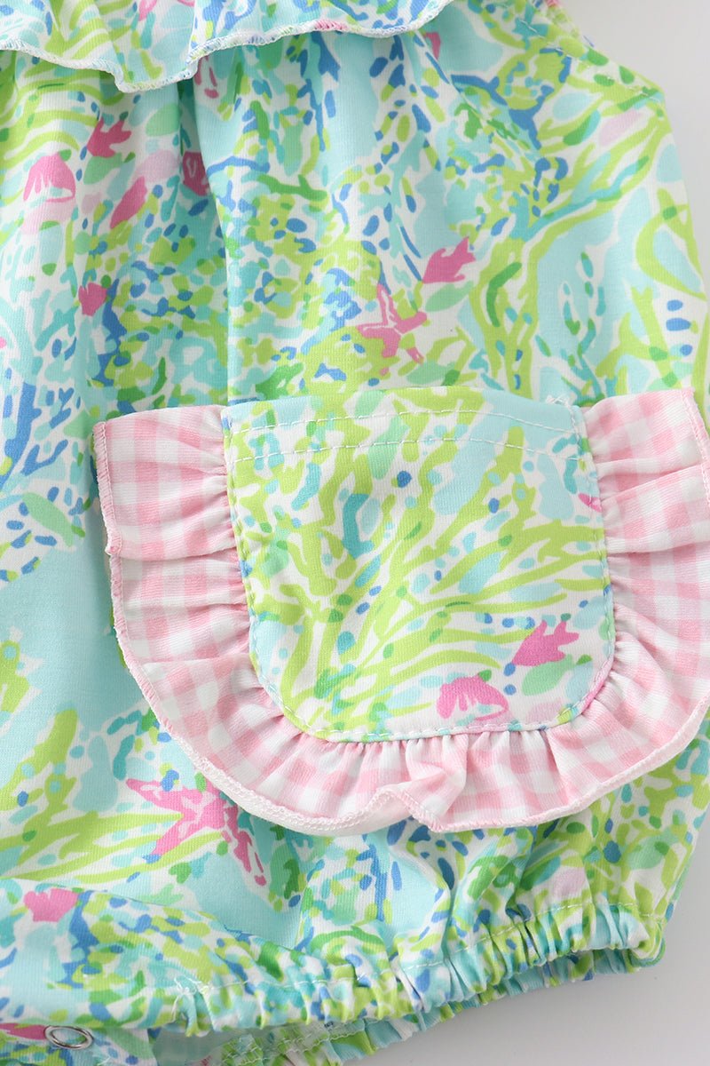 Green Turtle Embroidered Ruffle Bubble - Abbies Place