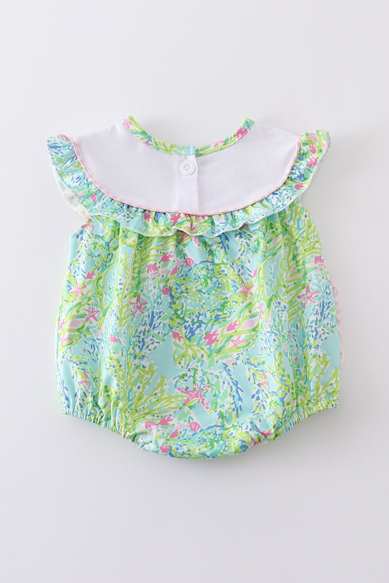 Green Turtle Embroidered Ruffle Bubble - Abbies Place
