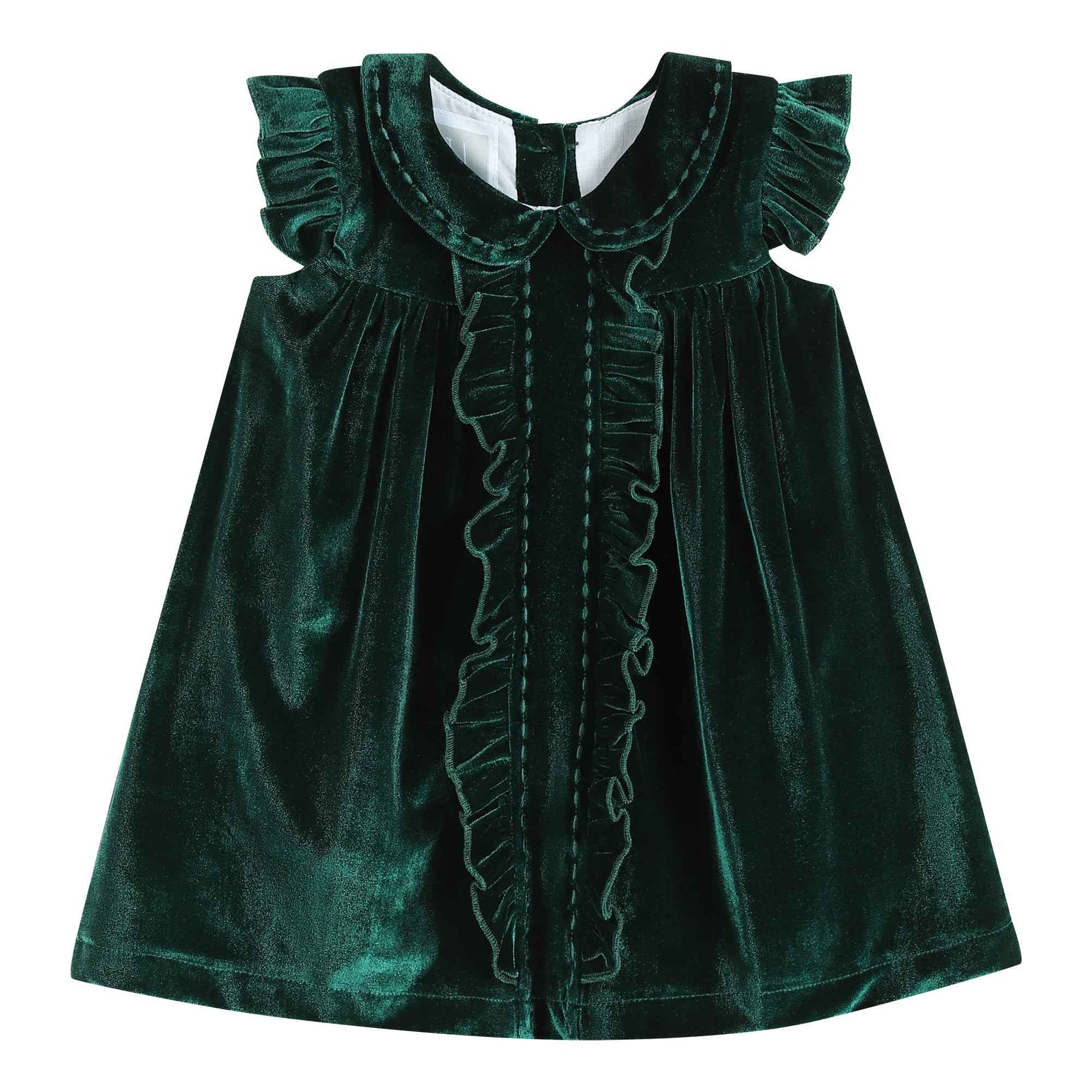 Green Velvet Ruffle Dress - Abbies Place