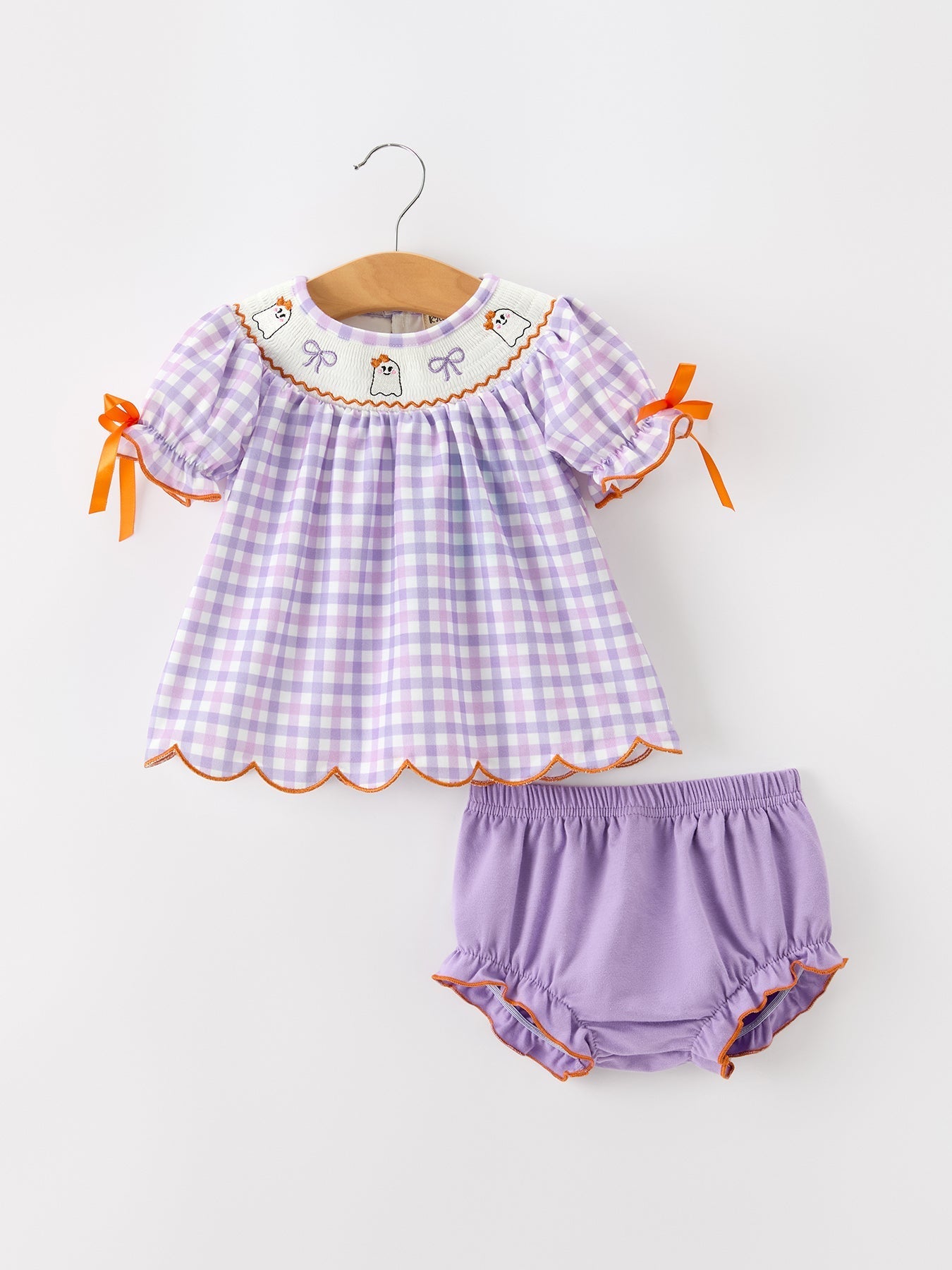 Halloween Ghost Plaid Bow Girls Bloomer Set - Abbies Place