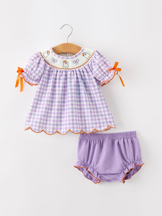 Halloween Ghost Plaid Bow Girls Bloomer Set - Abbies Place