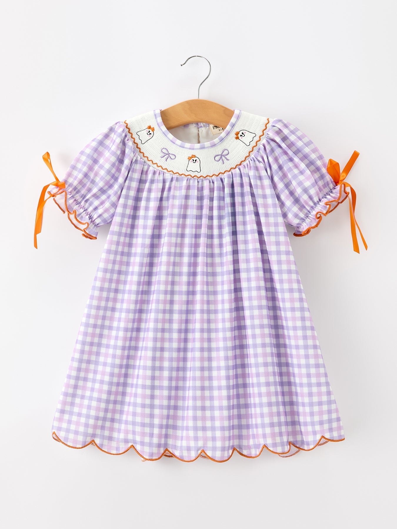 Halloween Ghost Plaid Bow Scallop Girls Dress - Abbies Place