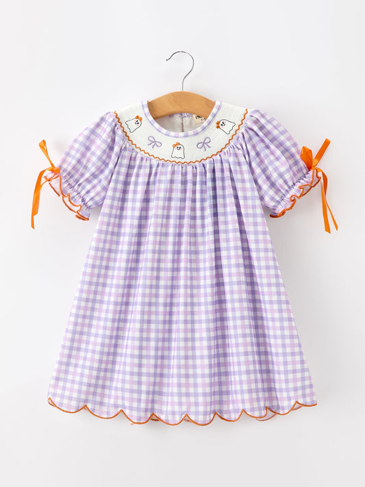 Halloween Ghost Plaid Bow Scallop Girls Dress - Abbies Place