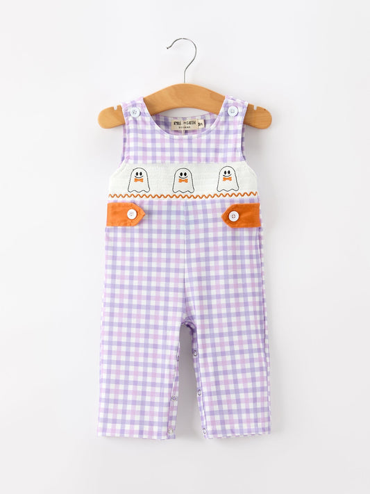 Halloween Ghost Plaid Smocked Baby Boy Romper - Abbies Place