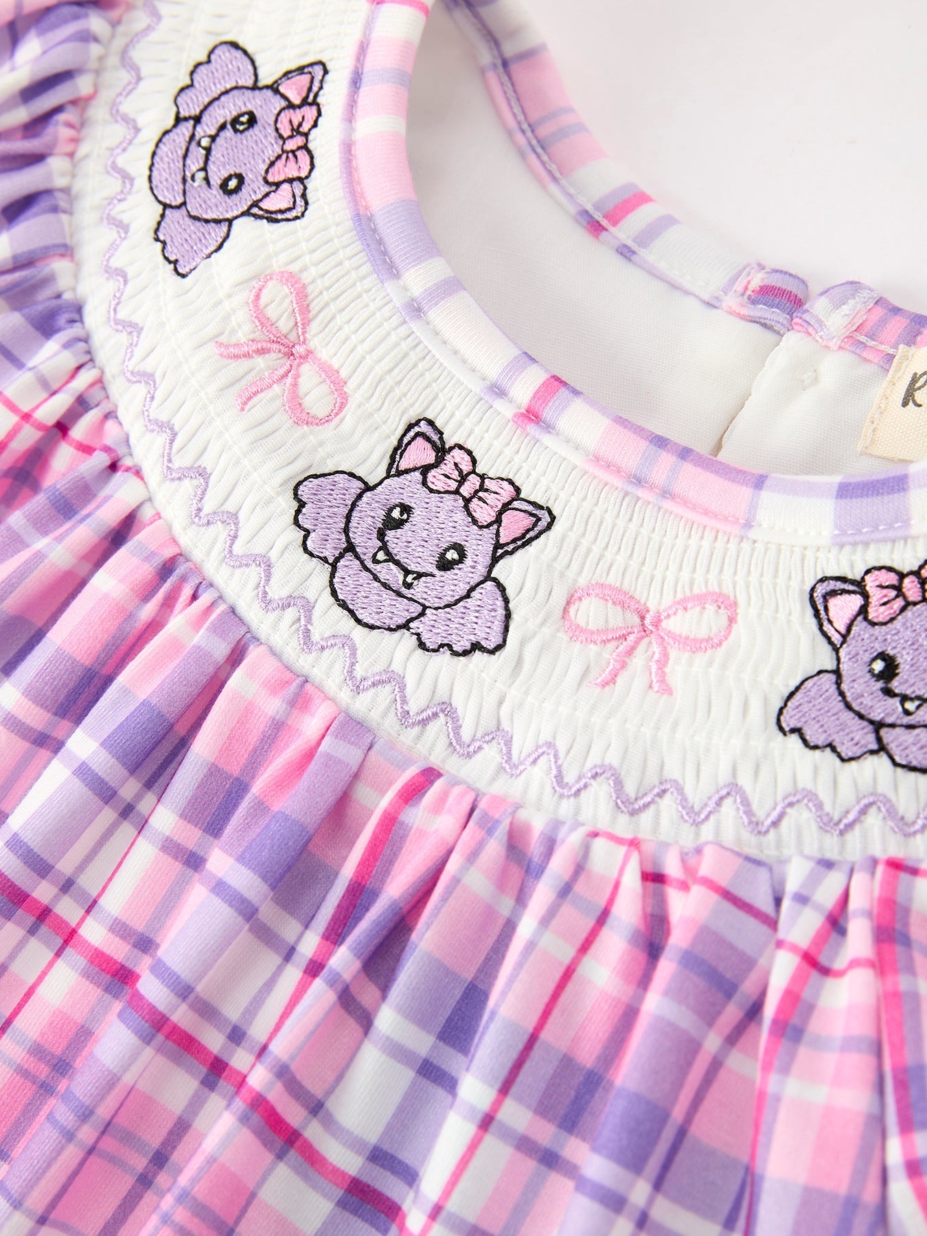 Halloween Plaid Bat Smocked Girls Romper - Abbies Place