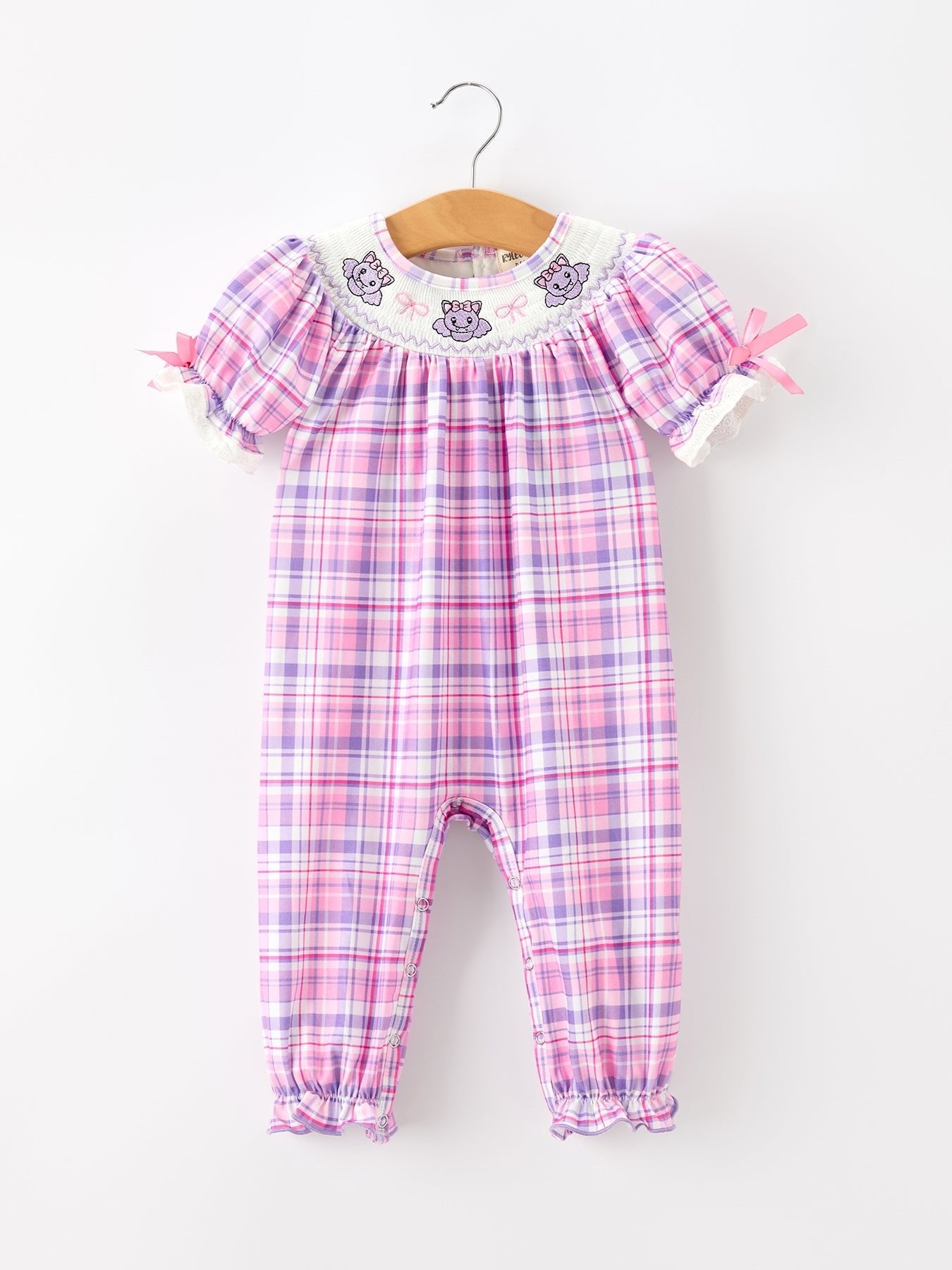 Halloween Plaid Bat Smocked Girls Romper - Abbies Place