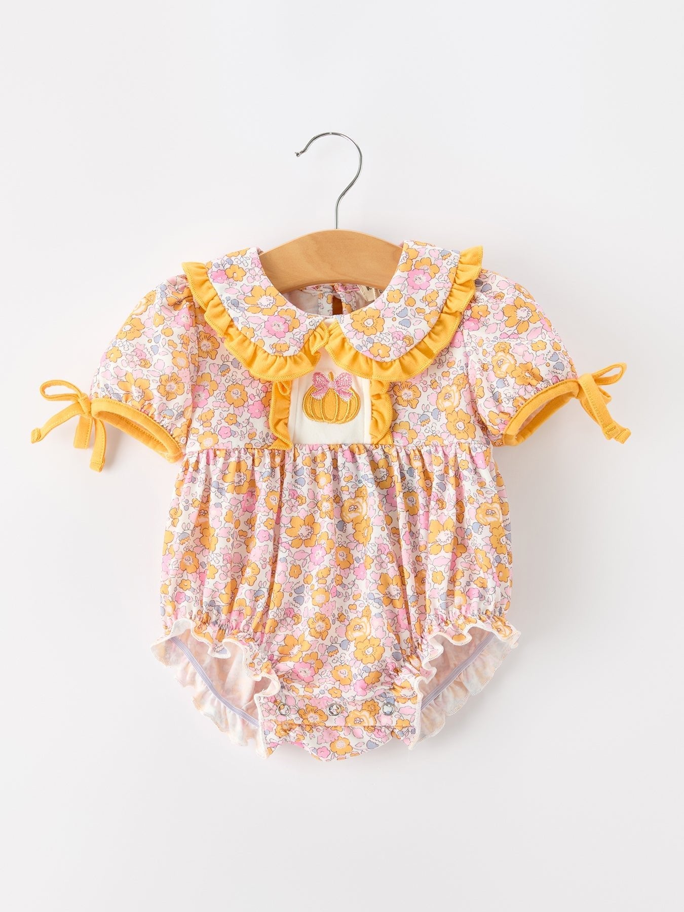 Halloween Pumpkin Floral Baby Bubble Romper - Abbies Place
