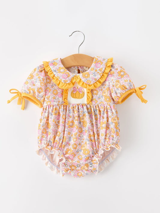 Halloween Pumpkin Floral Baby Bubble Romper - Abbies Place