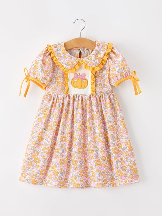 Halloween Pumpkin Floral Girls Dress - Abbies Place