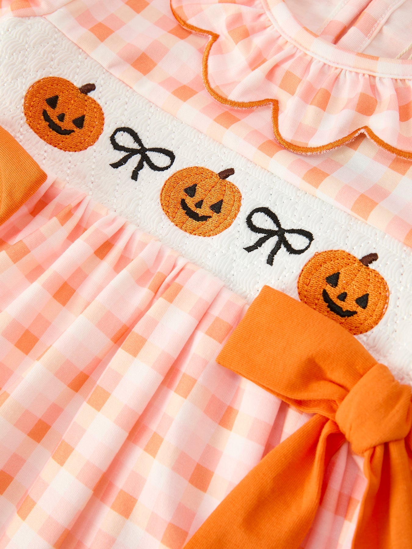 Halloween Pumpkin Plaid Bow Girls Dress - Abbies Place
