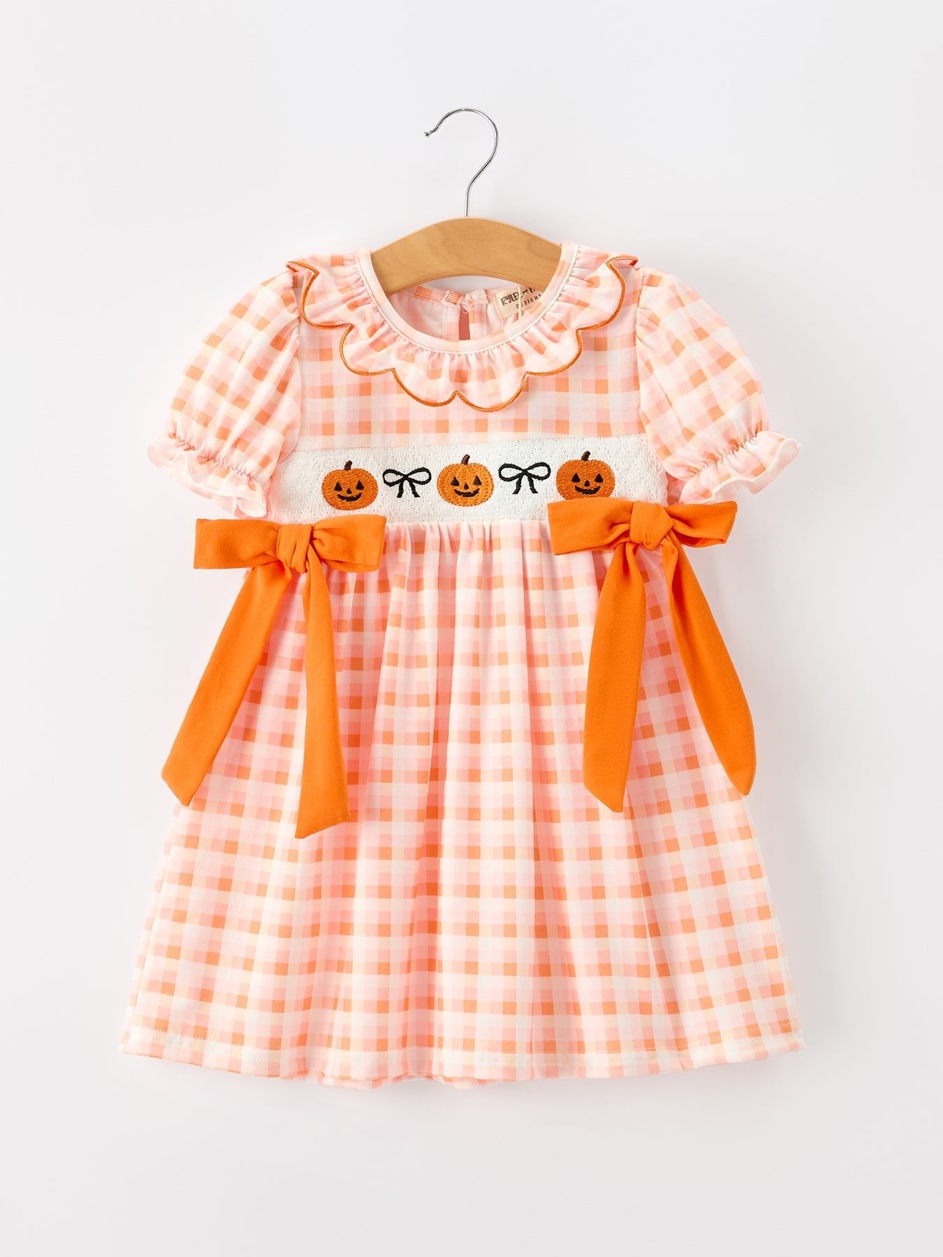 Halloween Pumpkin Plaid Bow Girls Dress - Abbies Place