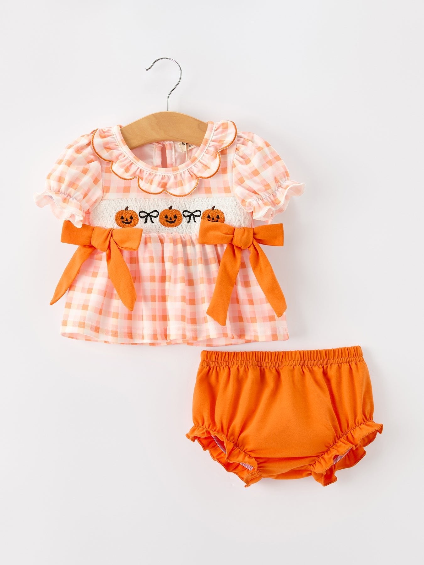 Halloween Pumpkin Plaid Girls Bloomer Set - Abbies Place