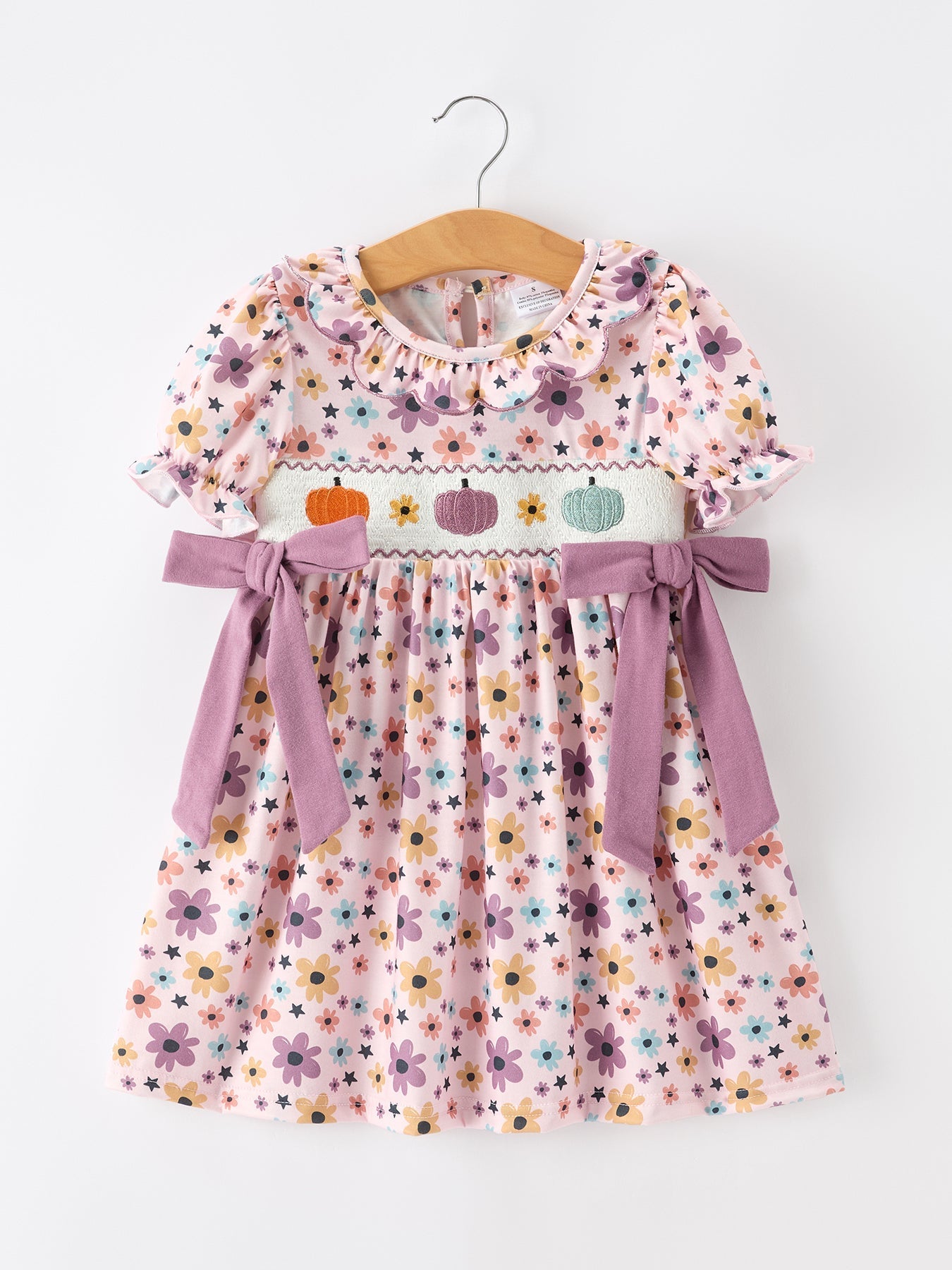 Halloween Thanksgiving Pumpkin Floral Bow Girls Dress - Abbies Place