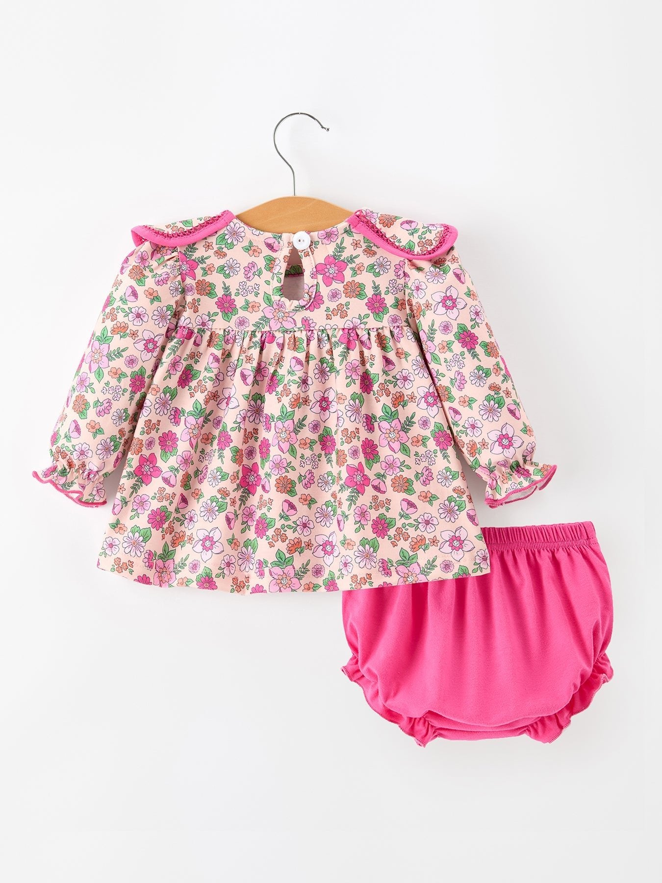 Hot Pink Floral Petals Collar Girl Bloomer Set - Abbies Place