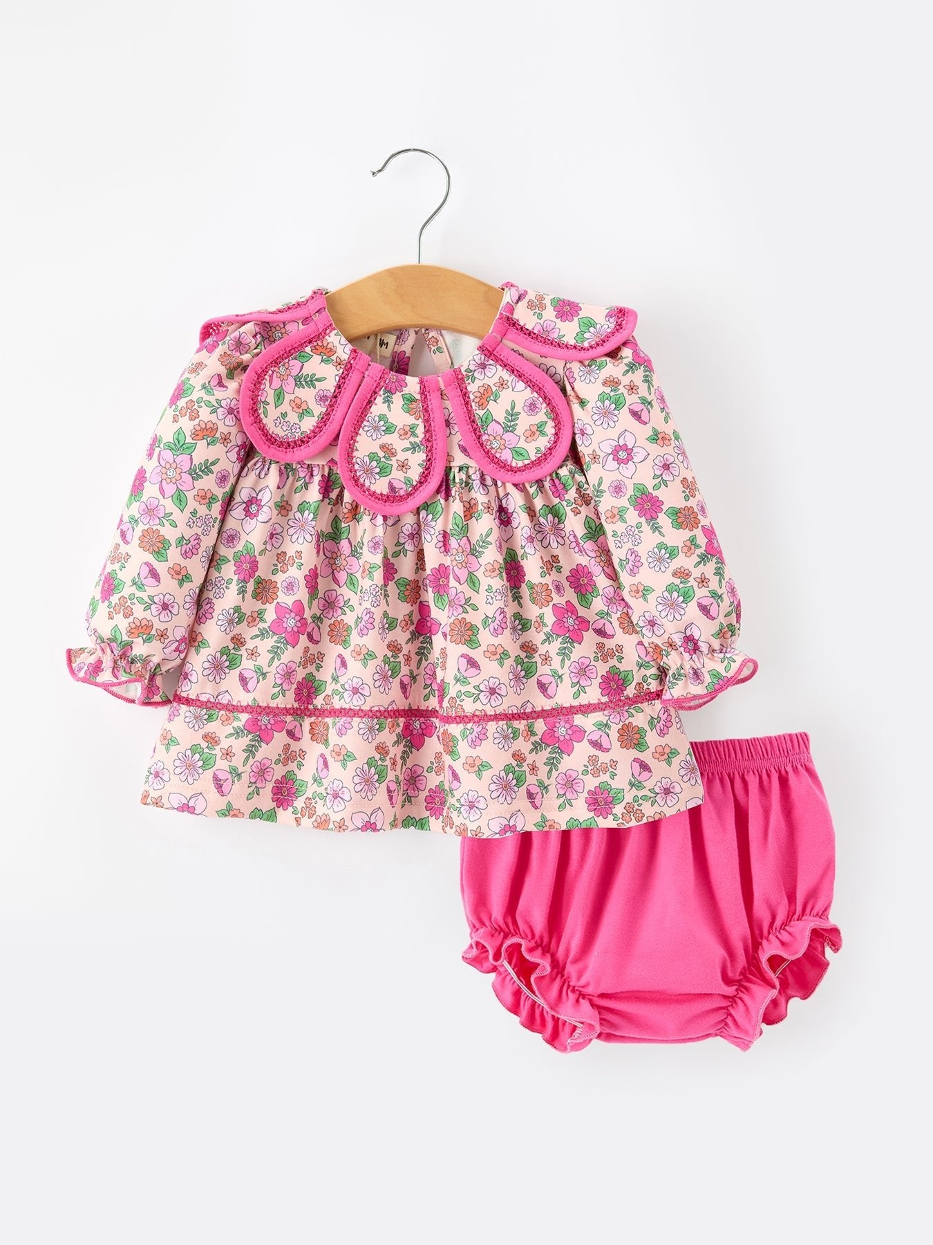 Hot Pink Floral Petals Collar Girl Bloomer Set - Abbies Place
