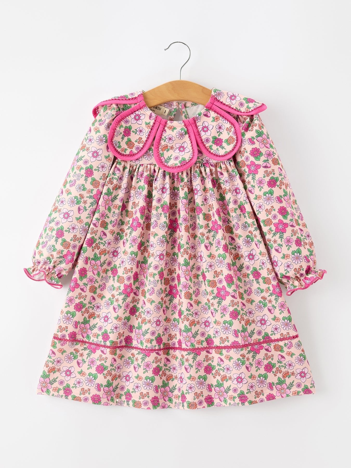 Hot Pink Floral Petals Collar Girl Dress - Abbies Place