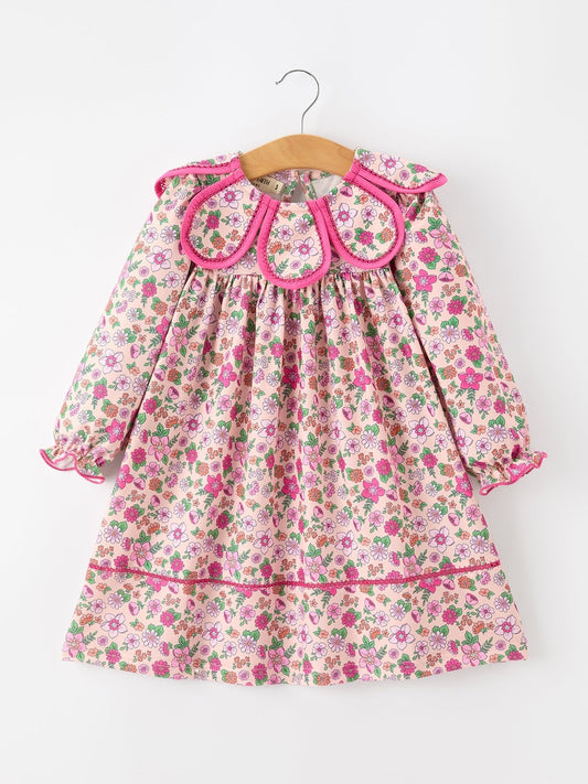 Hot Pink Floral Petals Collar Girl Dress - Abbies Place
