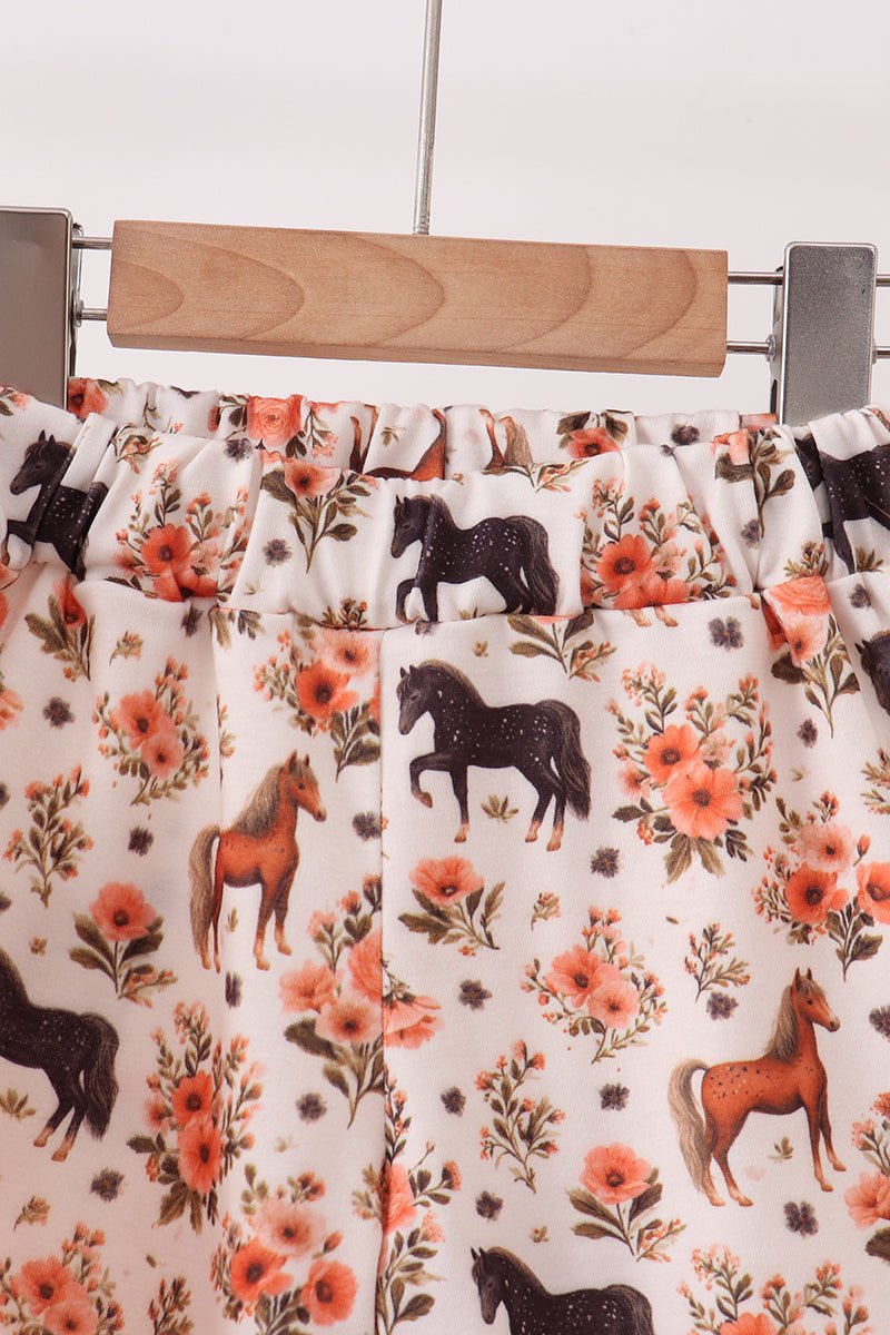 Khaki horse embroidery ruffle shorts set - Abbies Place